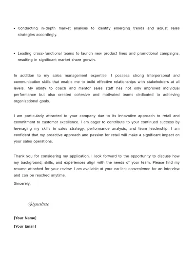 Free Sales Performance Retail Manager Cover Letter to Edit Online