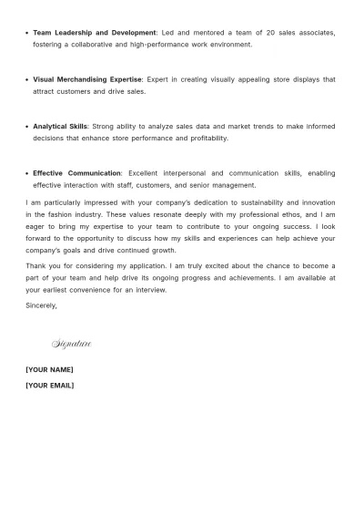 Free Cover Letter for Retail Fashion Manager to Edit Online