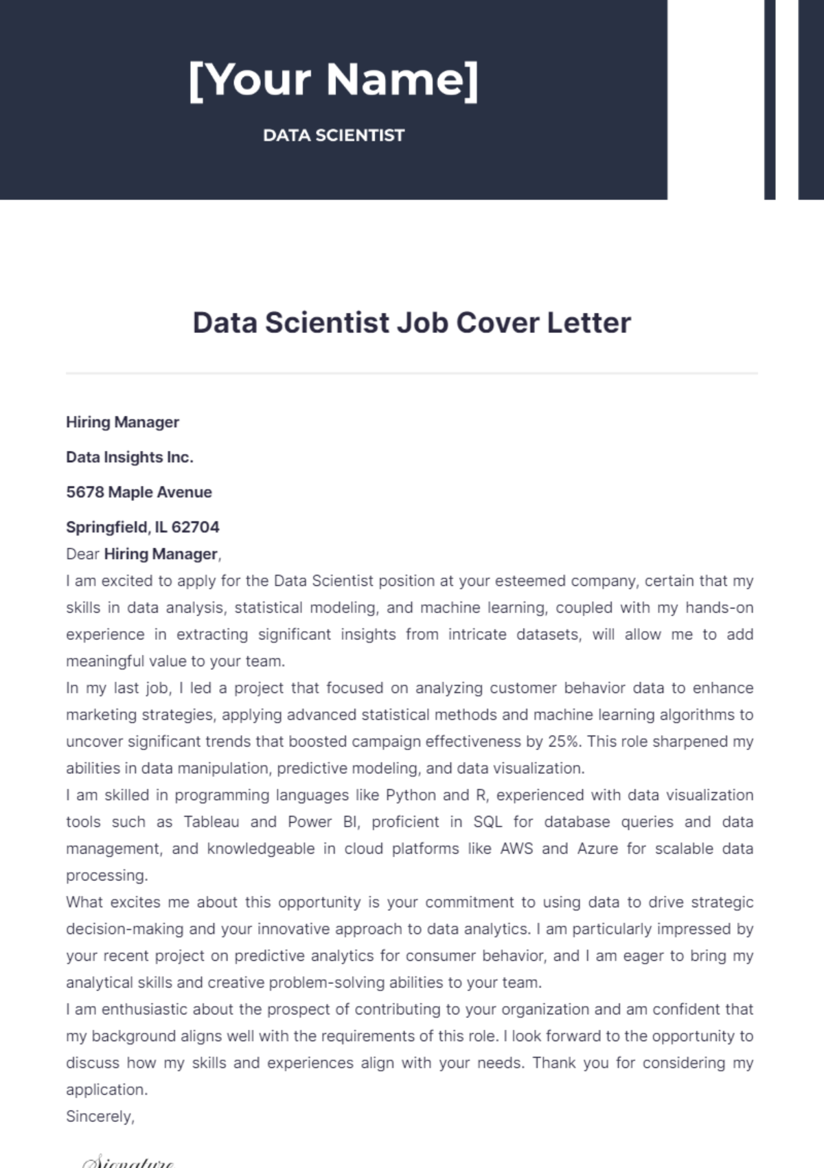 Data Scientist Job Cover Letter - Edit Online & Download