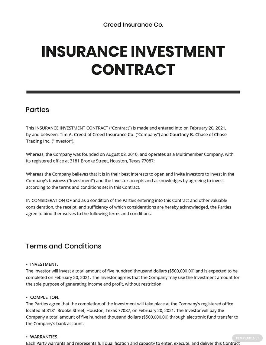Insurance Investment contract Template