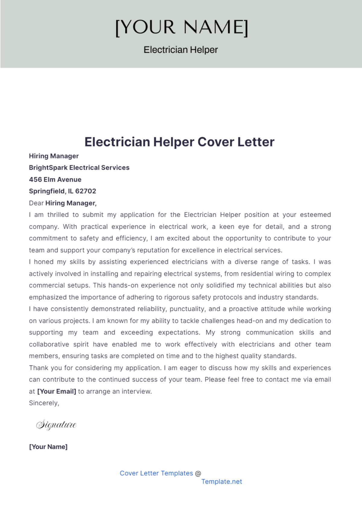 Electrician Helper Cover Letter - Edit Online & Download