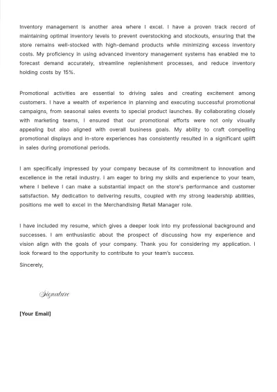 Free Merchandising Retail Manager Cover Letter to Edit Online