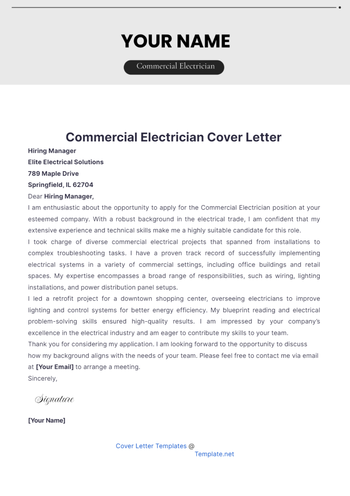 Commercial Electrician Cover Letter - Edit Online & Download