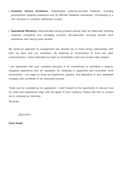 Free Retail Associate Manager Cover Letter to Edit Online