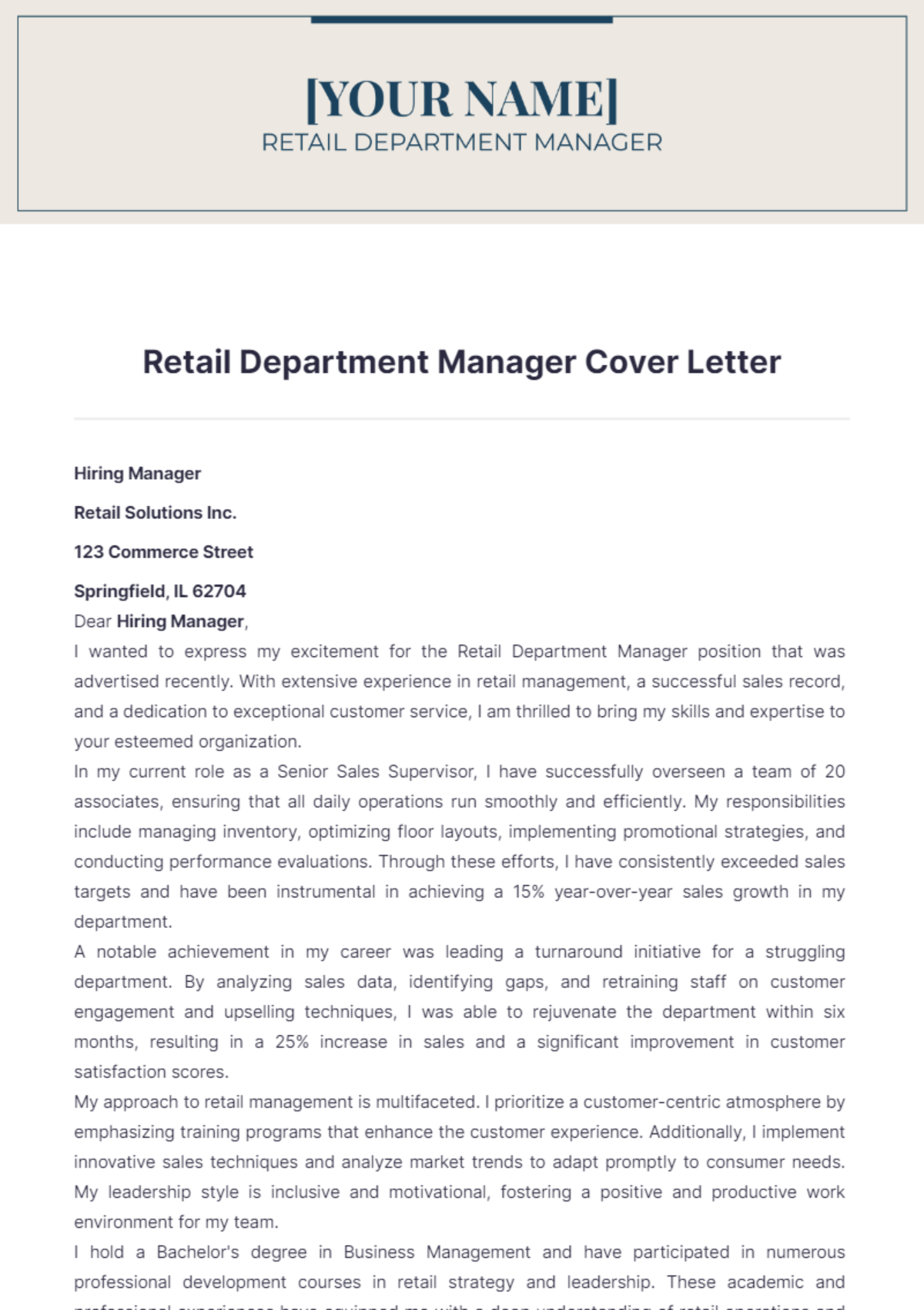 retail district manager cover letter examples