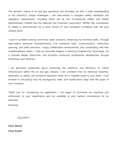 Free Oil And Gas Electrician Cover Letter to Edit Online
