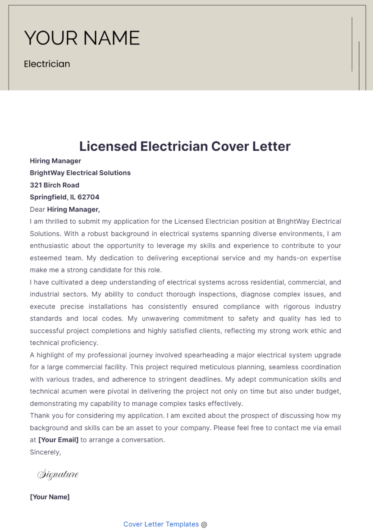 Licensed Electrician Cover Letter - Edit Online & Download