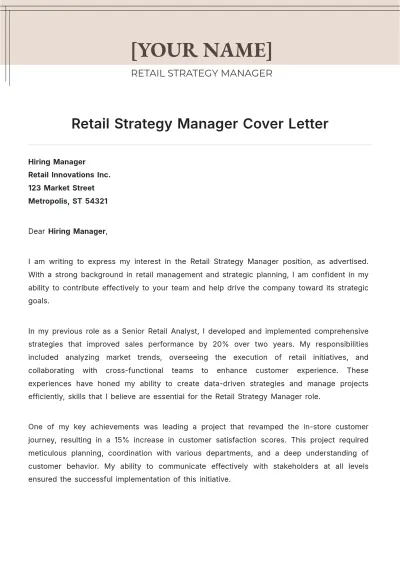Free Retail Strategy Manager Cover Letter to Edit Online