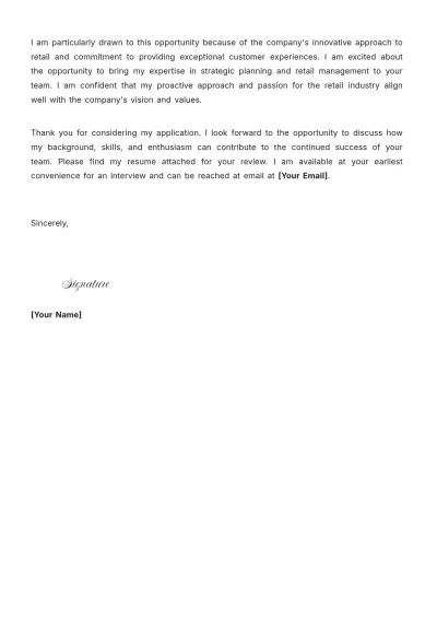 Free Retail Strategy Manager Cover Letter to Edit Online