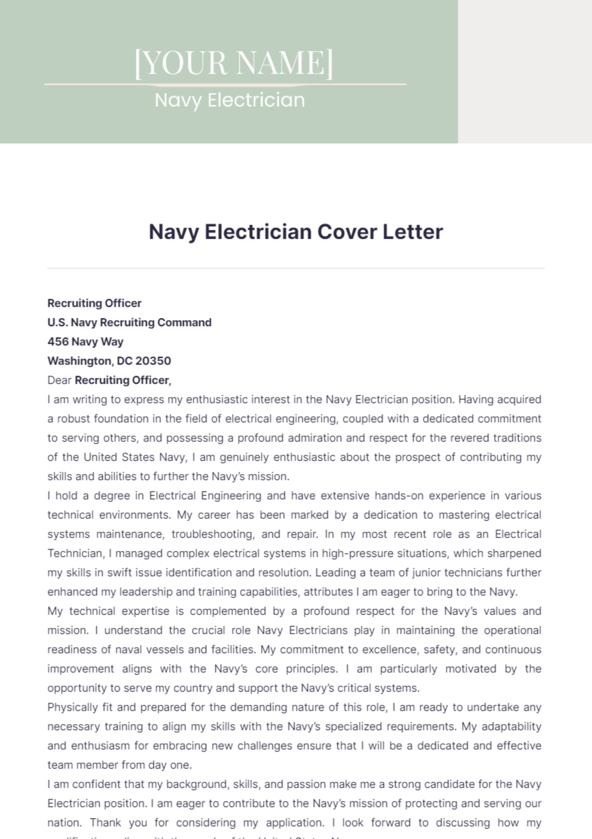 Navy Electrician Cover Letter - Edit Online & Download