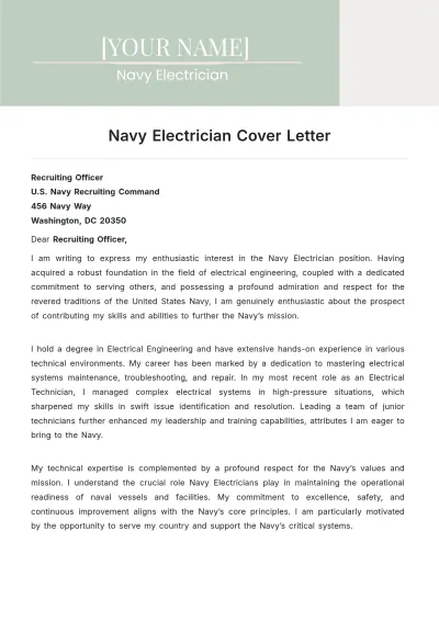 Free Navy Electrician Cover Letter to Edit Online