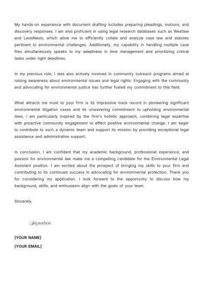 Free Environmental Legal Assistant Cover Letter to Edit Online
