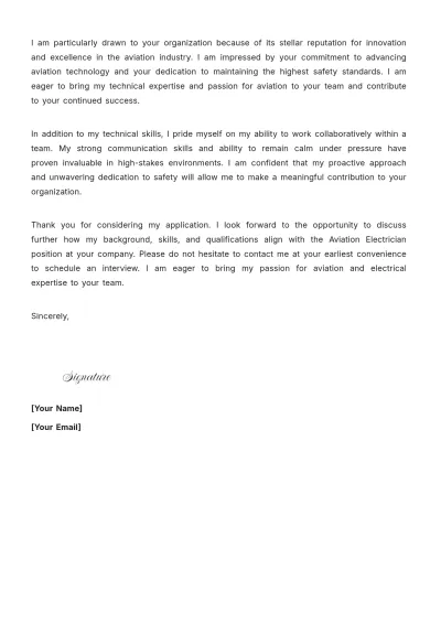 Free Aviation Electrician Cover Letter to Edit Online