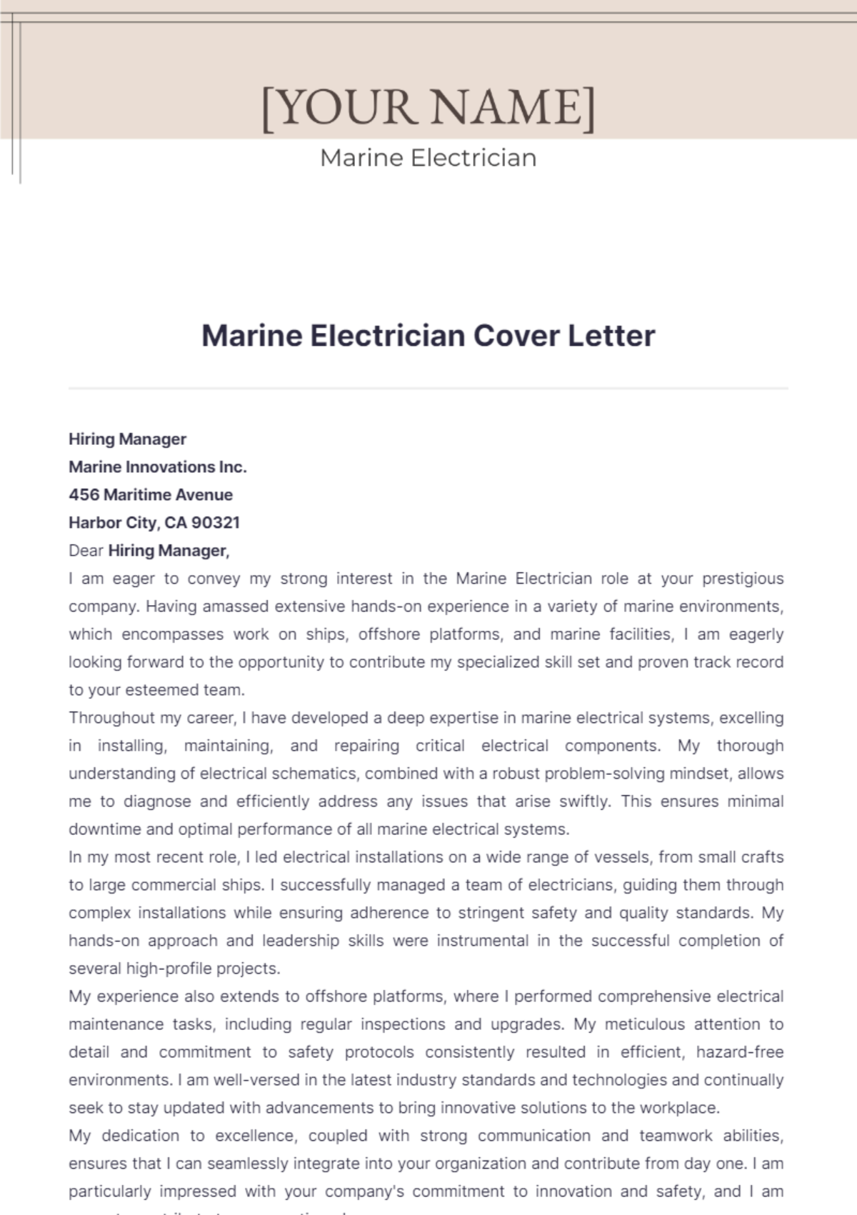 Marine Electrician Cover Letter - Edit Online & Download