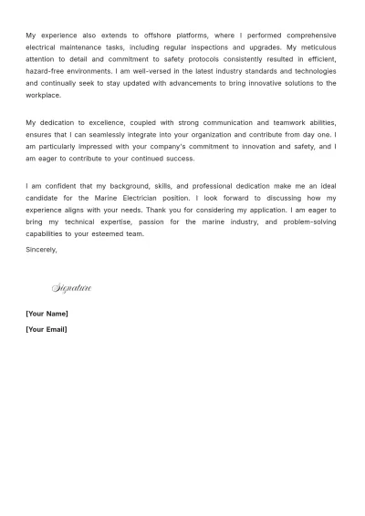 Free Marine Electrician Cover Letter to Edit Online