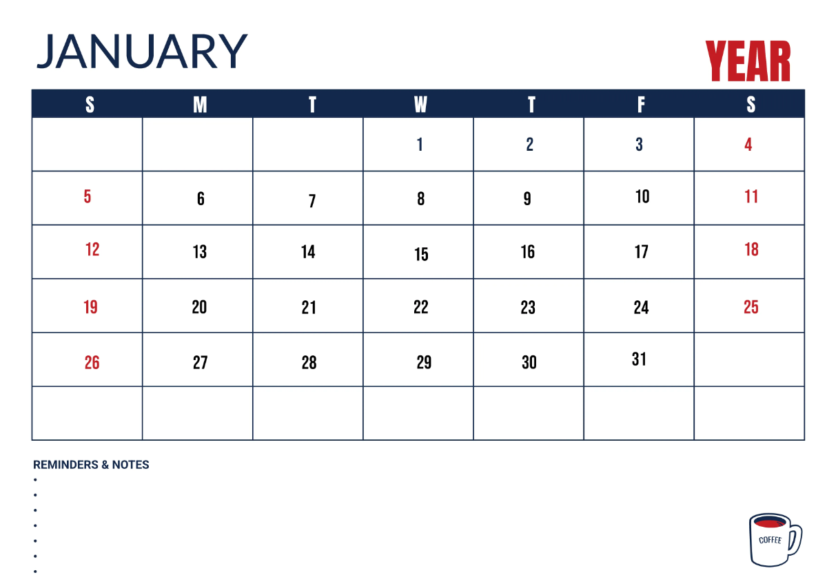 Free Cafe Marketing Desk Calendar Template to Edit Online