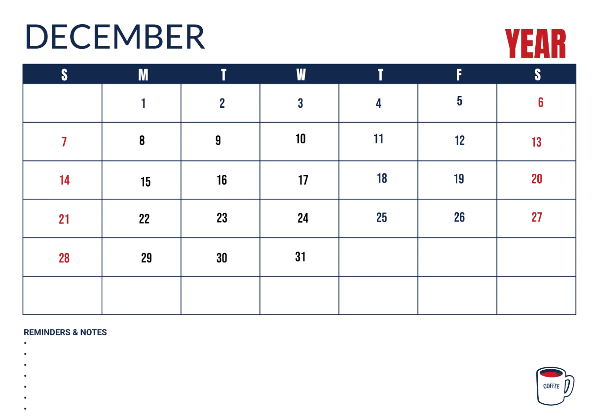 Free Cafe Marketing Desk Calendar Template to Edit Online