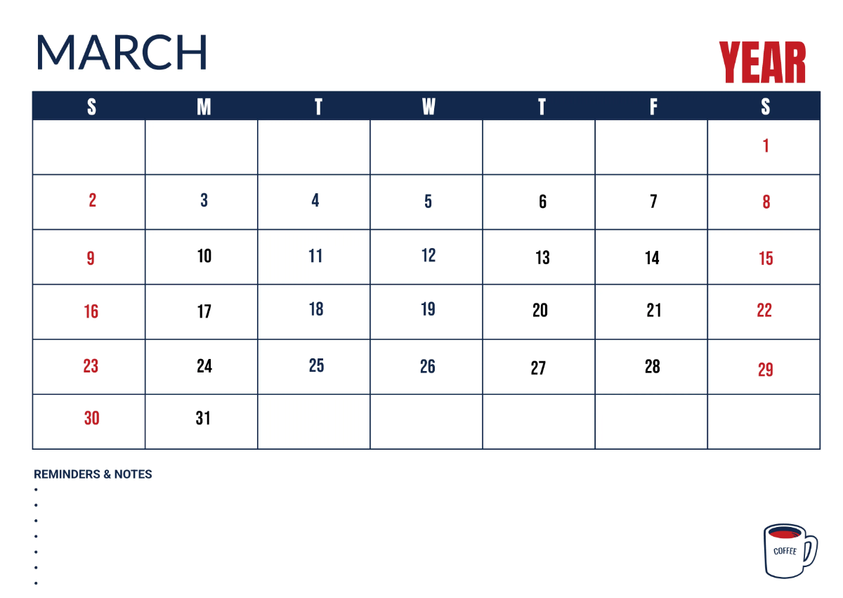 Free Cafe Marketing Desk Calendar Template to Edit Online