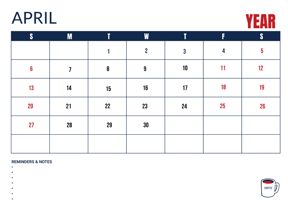Free Cafe Marketing Desk Calendar Template to Edit Online