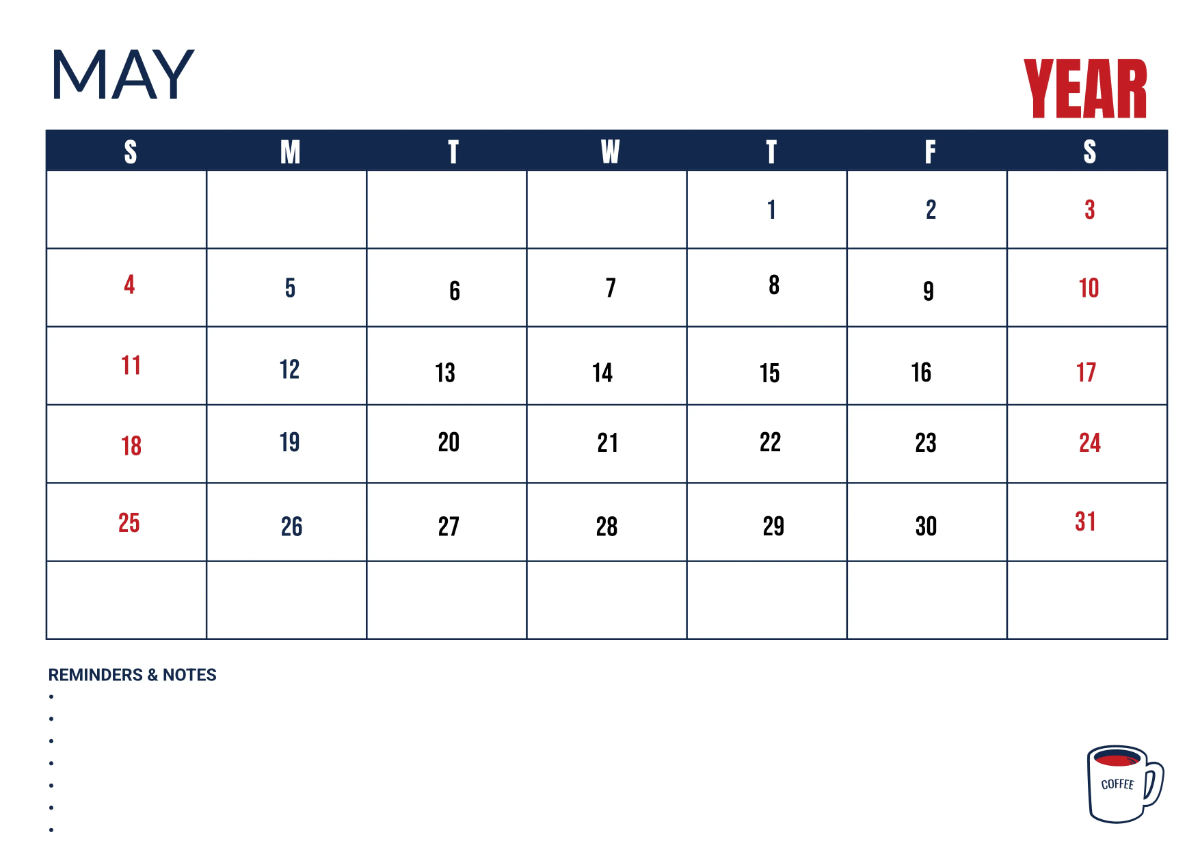 Free Cafe Marketing Desk Calendar Template to Edit Online