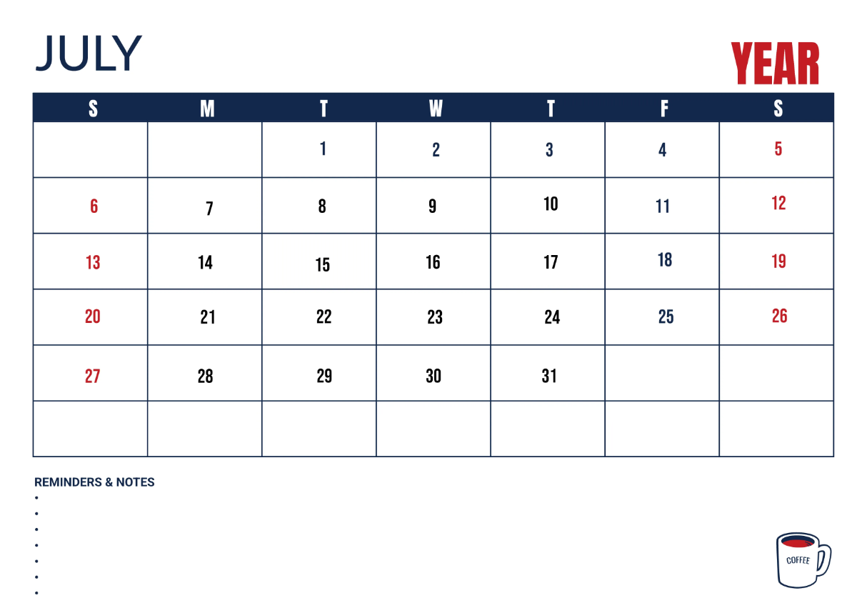 Free Cafe Marketing Desk Calendar Template to Edit Online