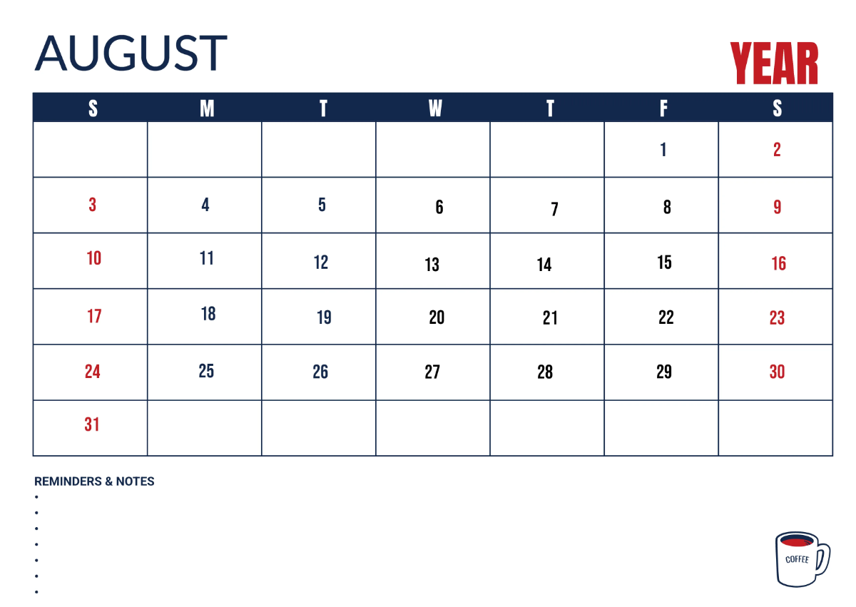 Free Cafe Marketing Desk Calendar Template to Edit Online