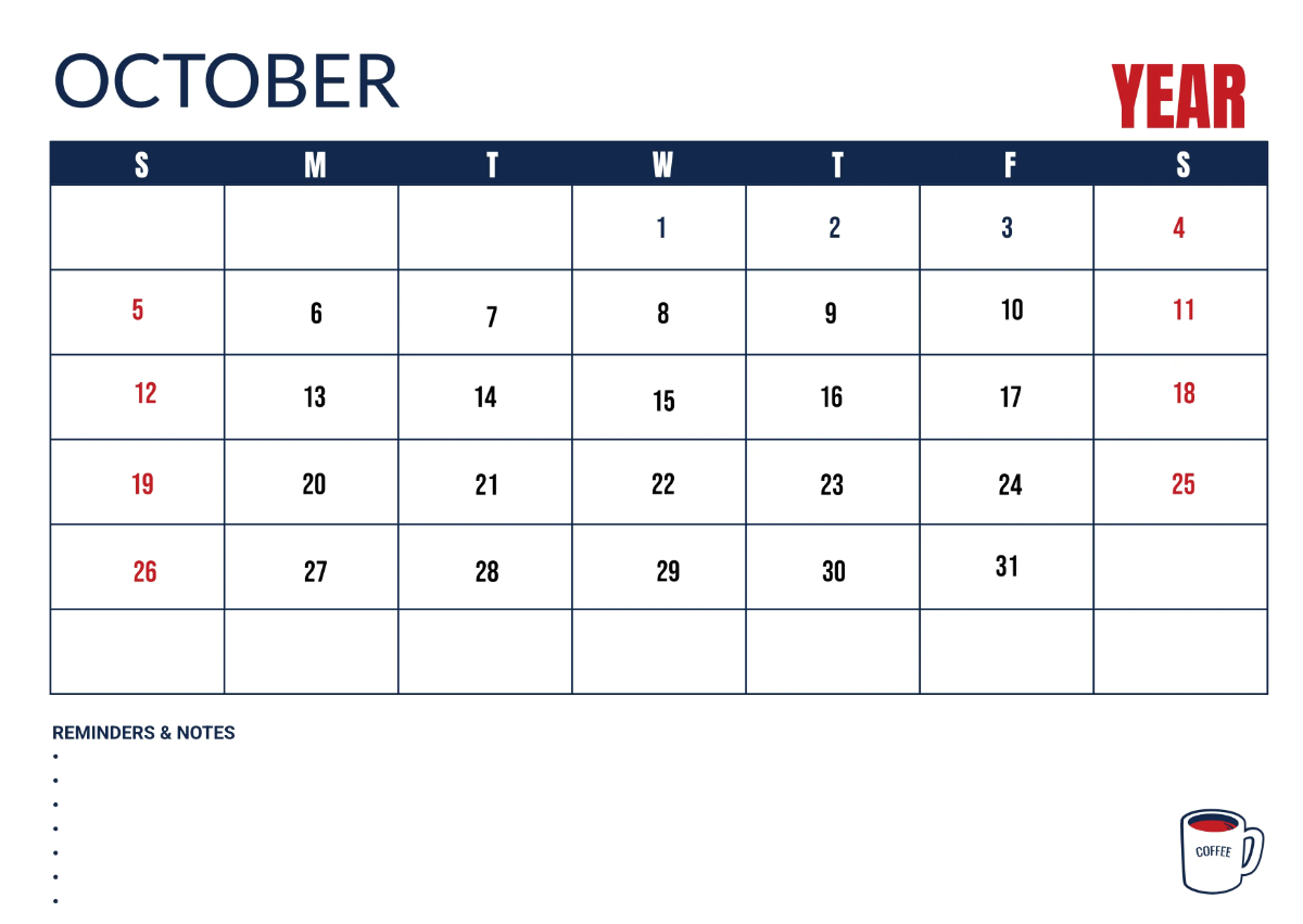 Free Cafe Marketing Desk Calendar Template to Edit Online