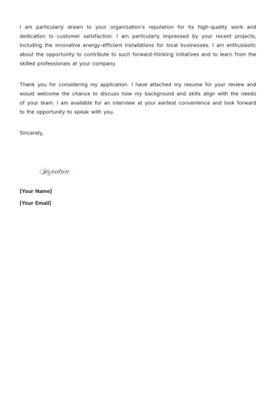 Free Beginner Electrician Cover Letter to Edit Online