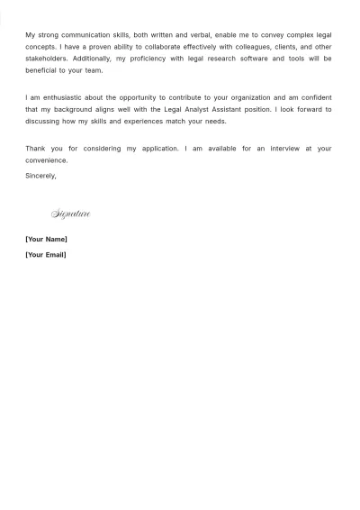 Free Legal Analyst Assistant Cover Letter to Edit Online