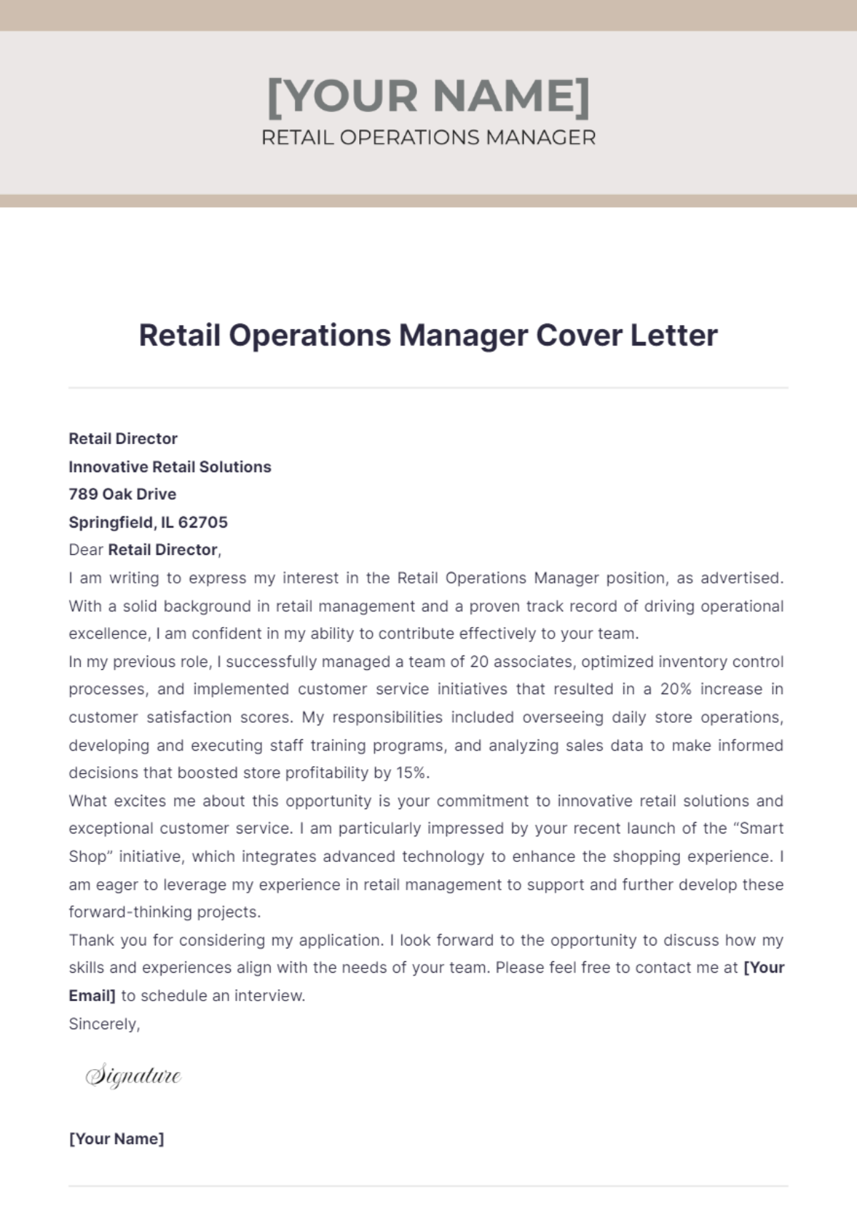 Retail Operations Manager Cover Letter - Edit Online & Download