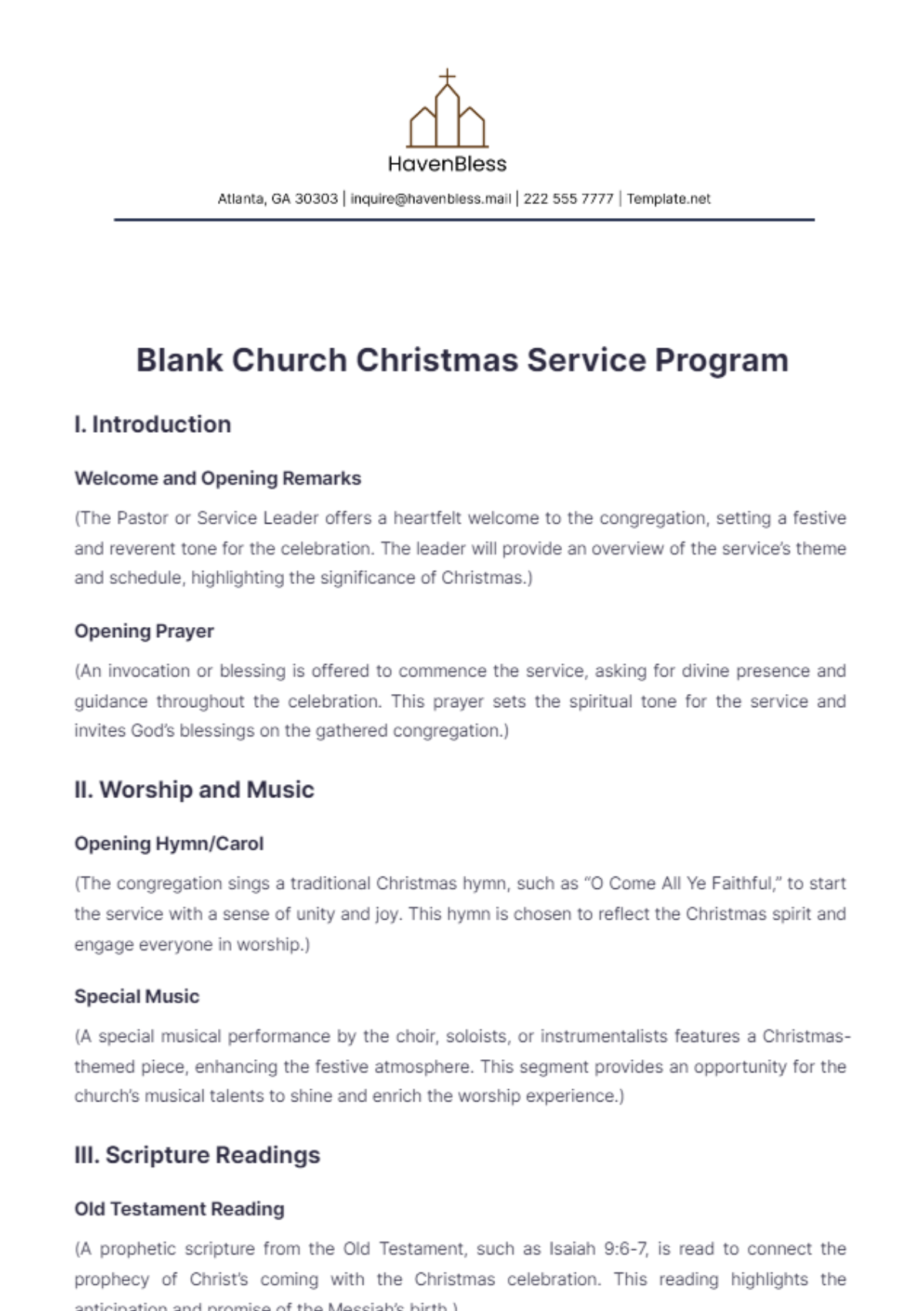 Blank Church Christmas Service Program Template - Edit Online & Download