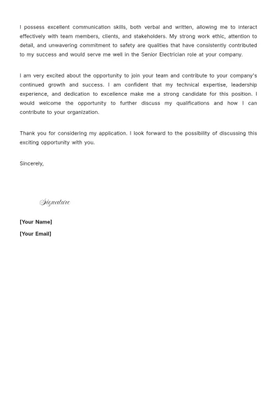 Free Senior Electrician Cover Letter to Edit Online