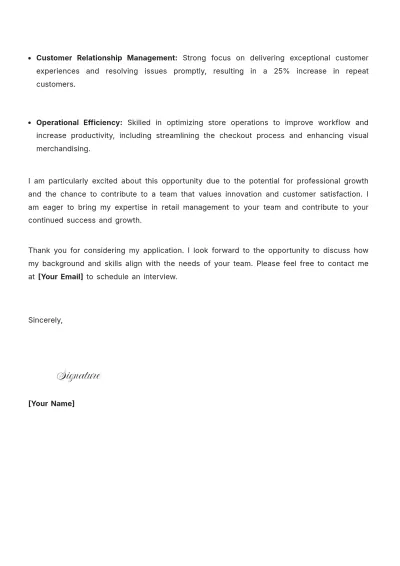 Free Cover Letter for Retail Manager Position to Edit Online