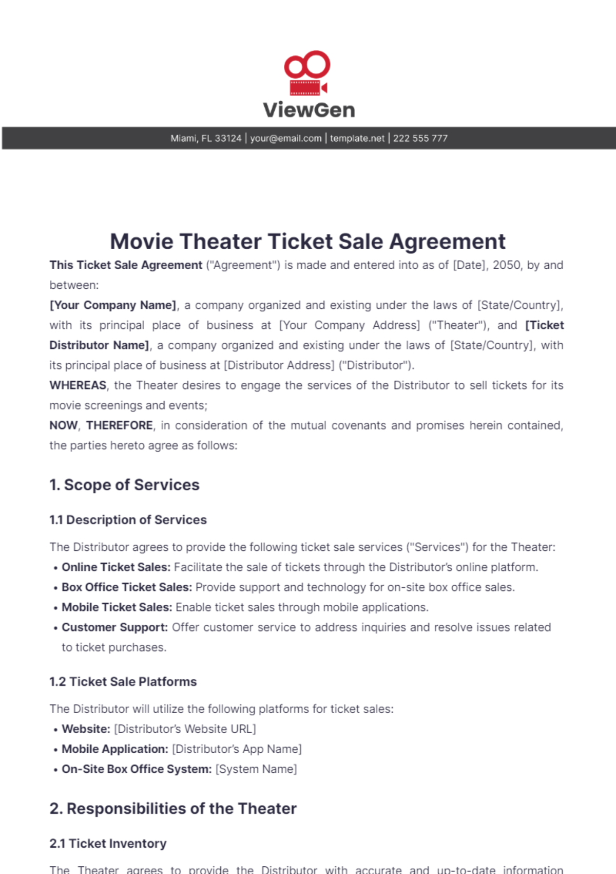 Movie Theater Ticket Sale Agreement Template - Edit Online & Download