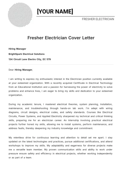 Free Fresher Electrician Cover Letter to Edit Online