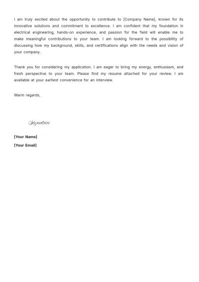 Free Fresher Electrician Cover Letter to Edit Online