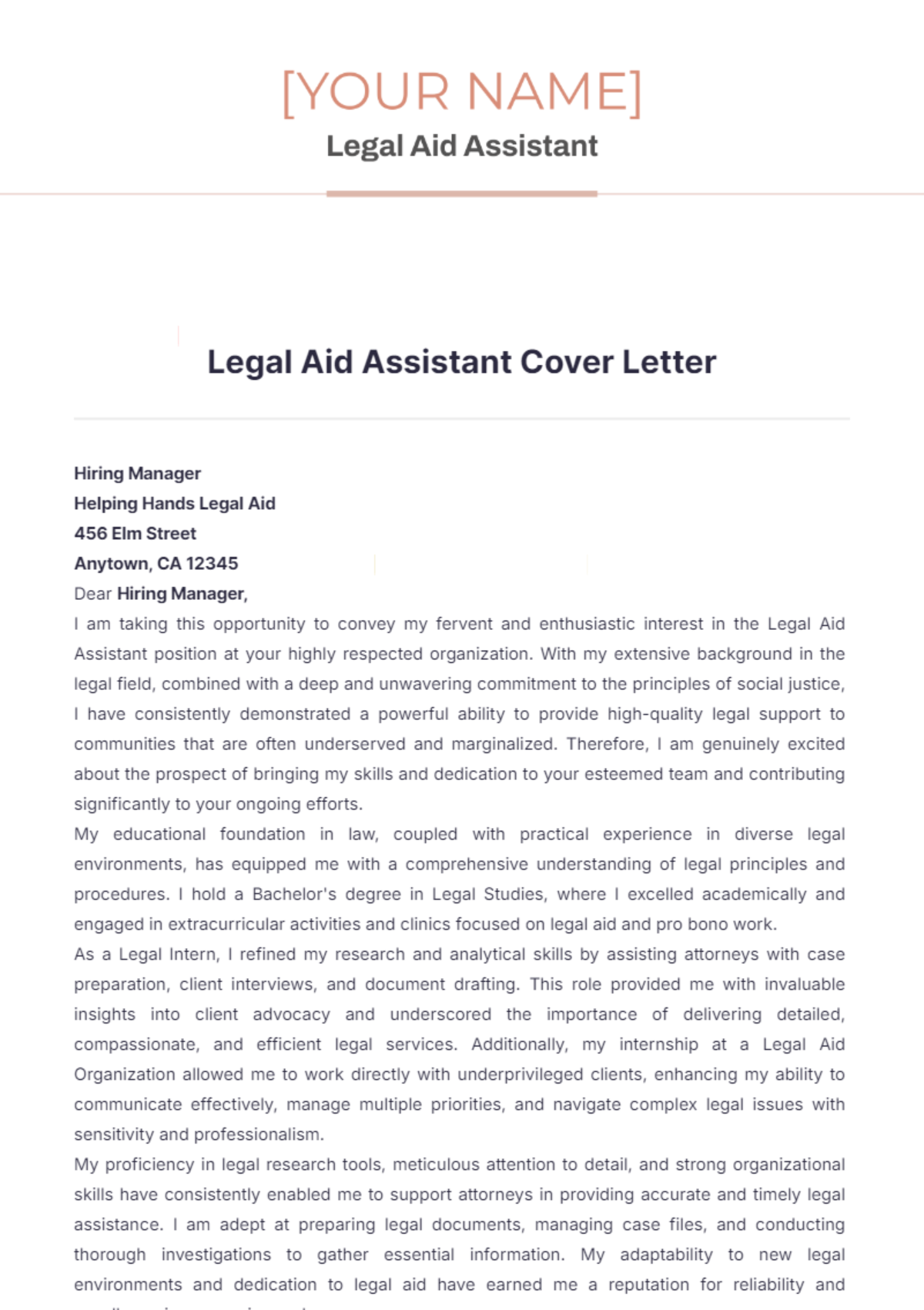 Legal Aid Assistant Cover Letter - Edit Online & Download