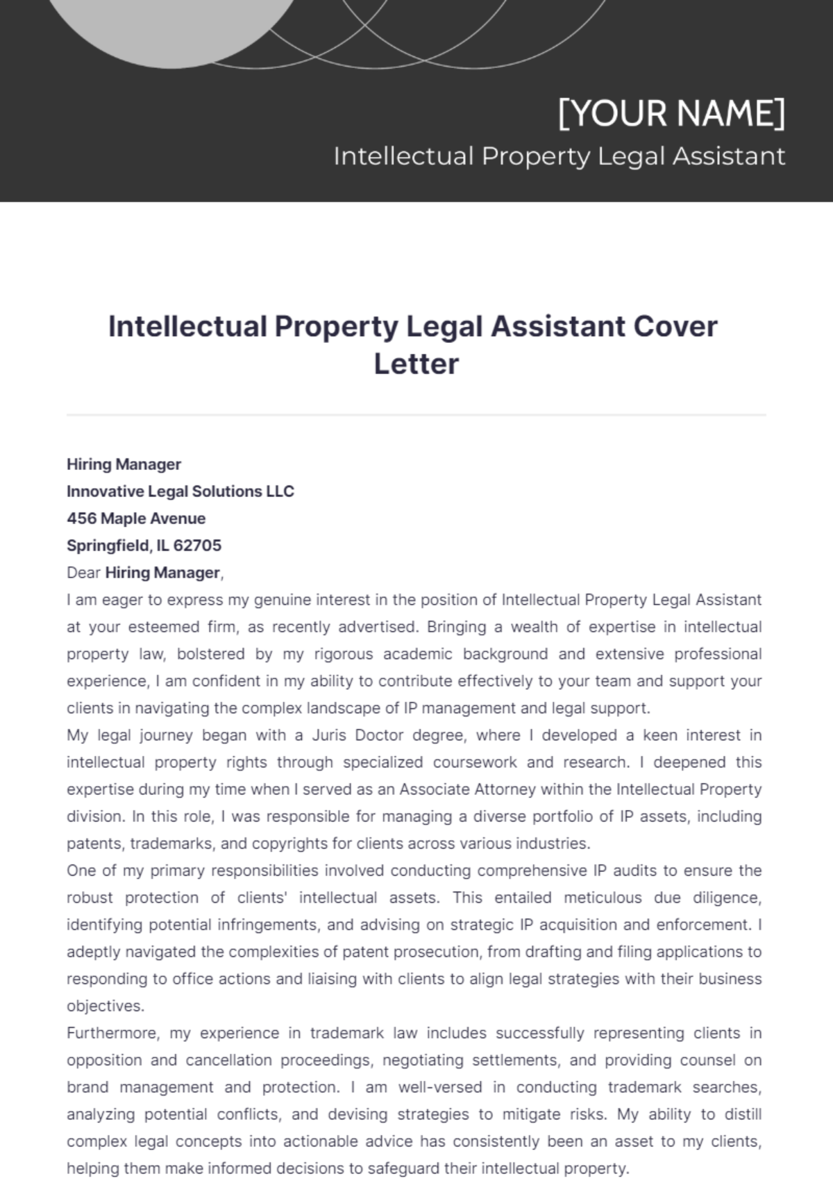 Intellectual Property Legal Assistant Cover Letter - Edit Online & Download