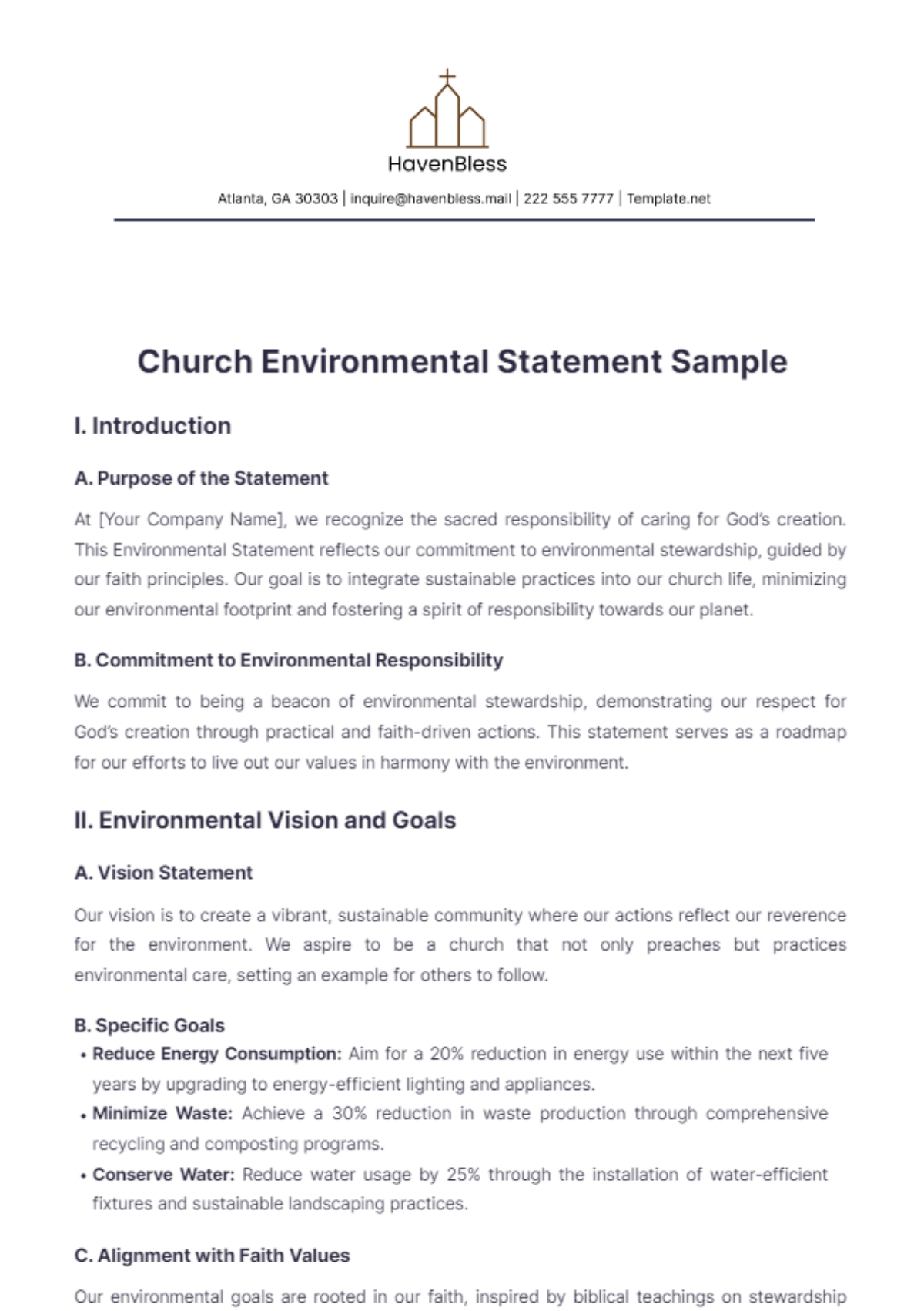 Church Environmental Statement Sample Template - Edit Online & Download