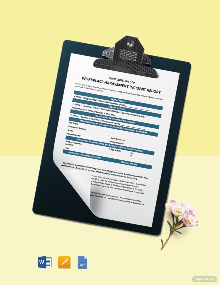 Workplace Harassment Incident Report Form Template