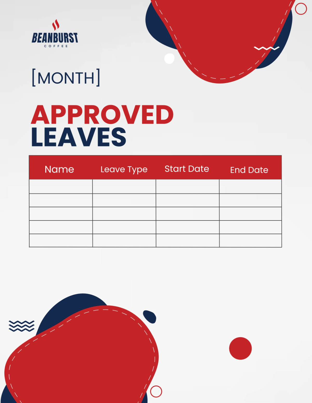 Free Cafe Leave Planner Template to Edit Online