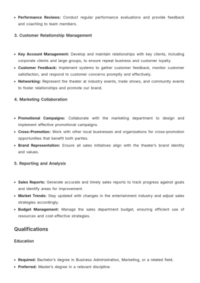 Free Movie Theater Sales Manager Job Description Template to Edit Online