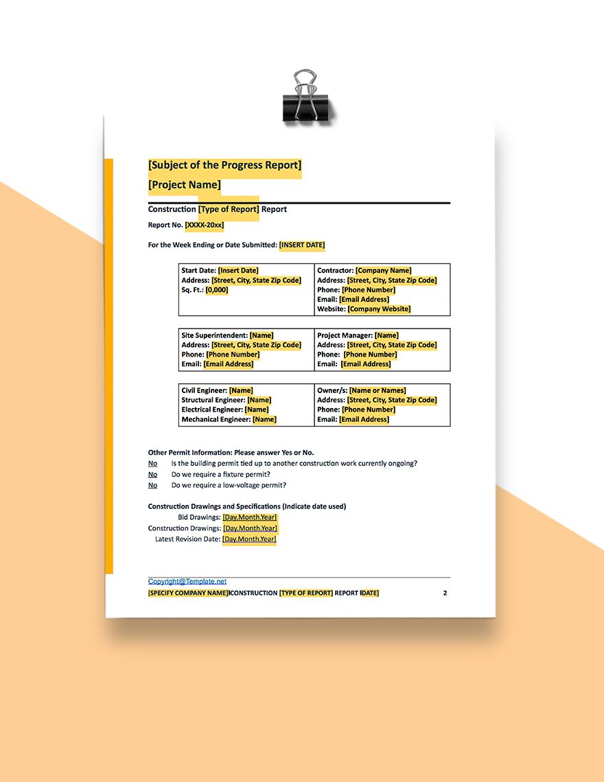 Basic Construction Report Template