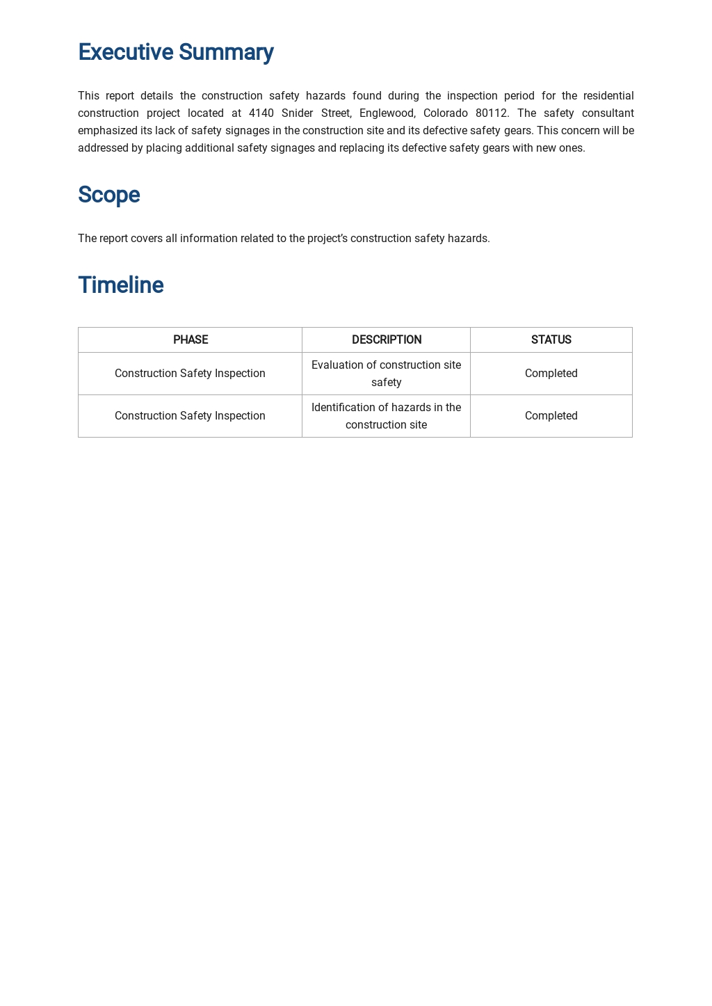 Basic Construction Report Template - Google Docs, Word | Template.net