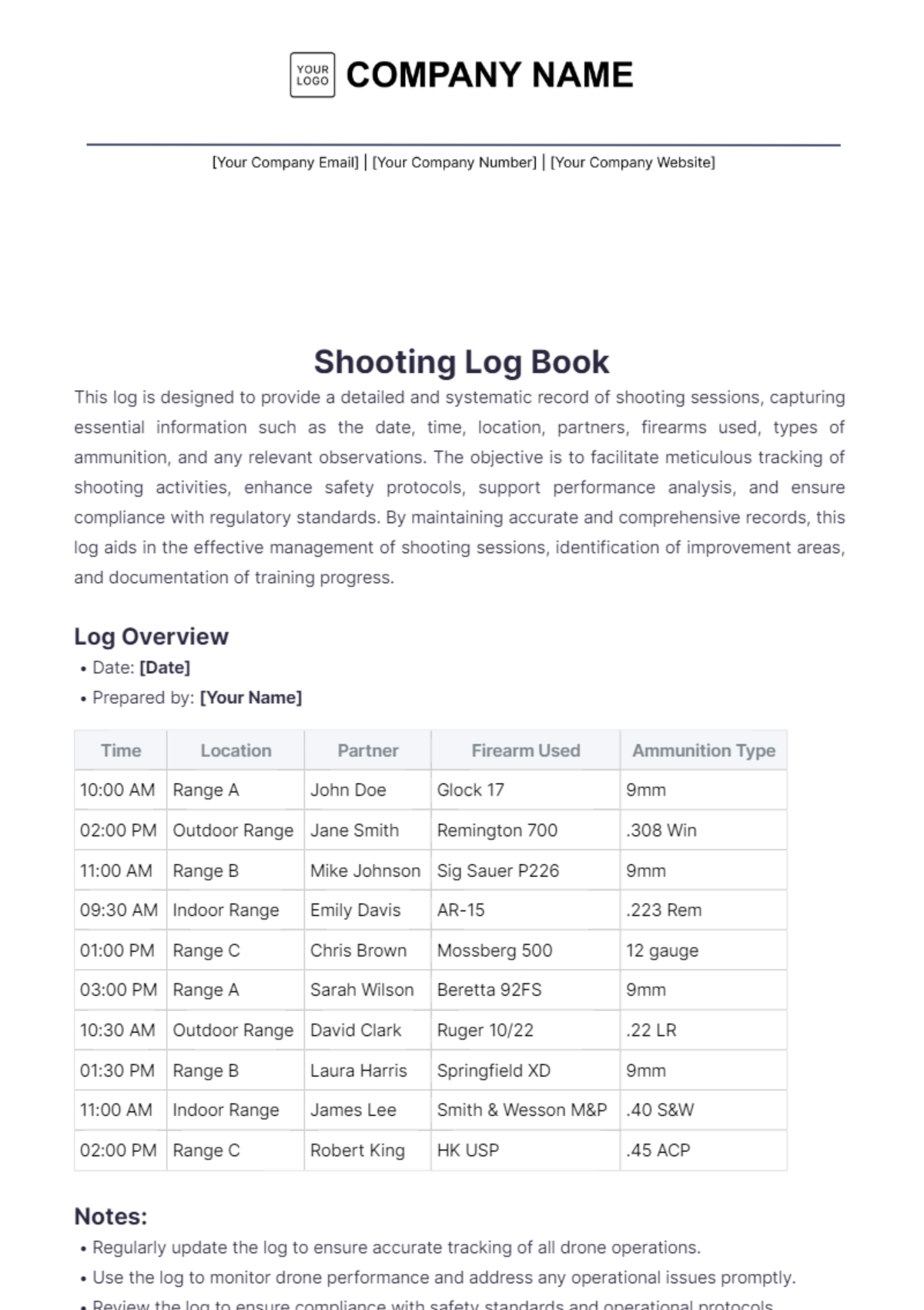 Shooting Log Book Template - Edit Online & Download