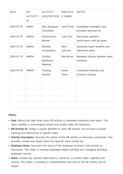 Free HR Log Notebook Template to Edit Online