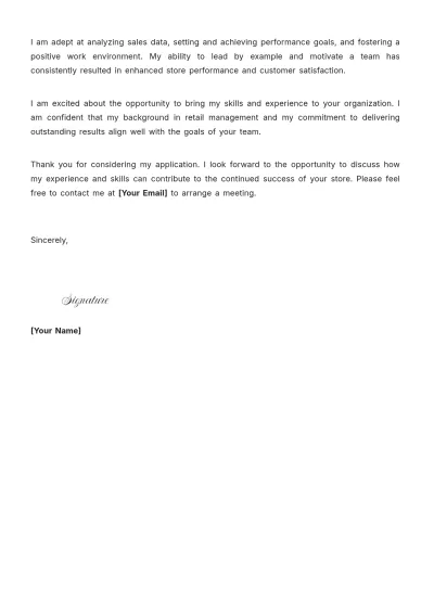 Free Retail Manager Cover Letter with Experience to Edit Online