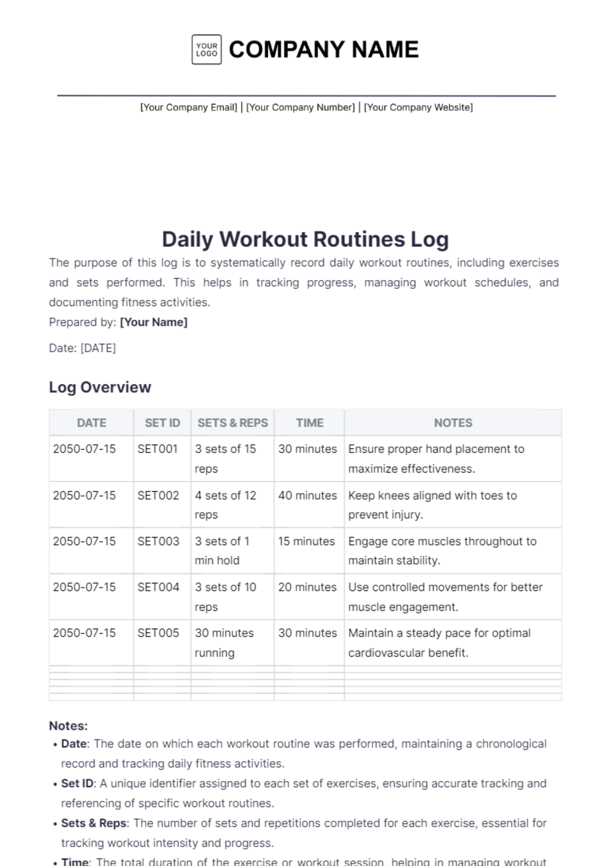 Workout Log Notebook Template - Edit Online & Download