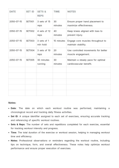 Free Workout Log Notebook Template to Edit Online