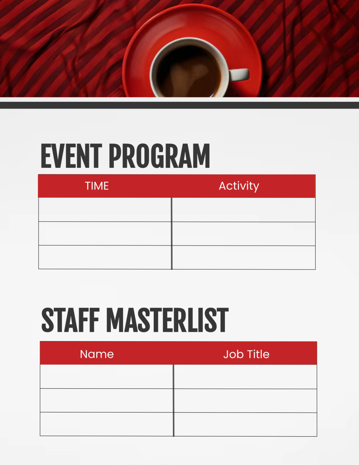 Free Cafe Special Event Planner Template to Edit Online